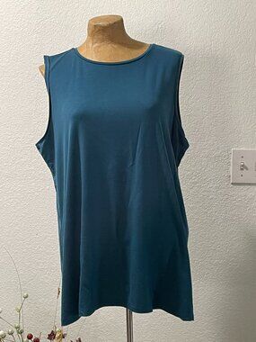 NWT $128 Dark Blue Bateau Neck Sleeveless Jersey Top EILEEN FISHER  XL